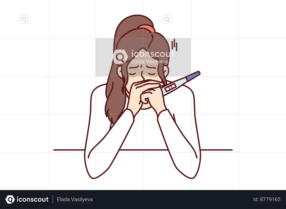 Woman is upset while doing pregnancy test  Illustration