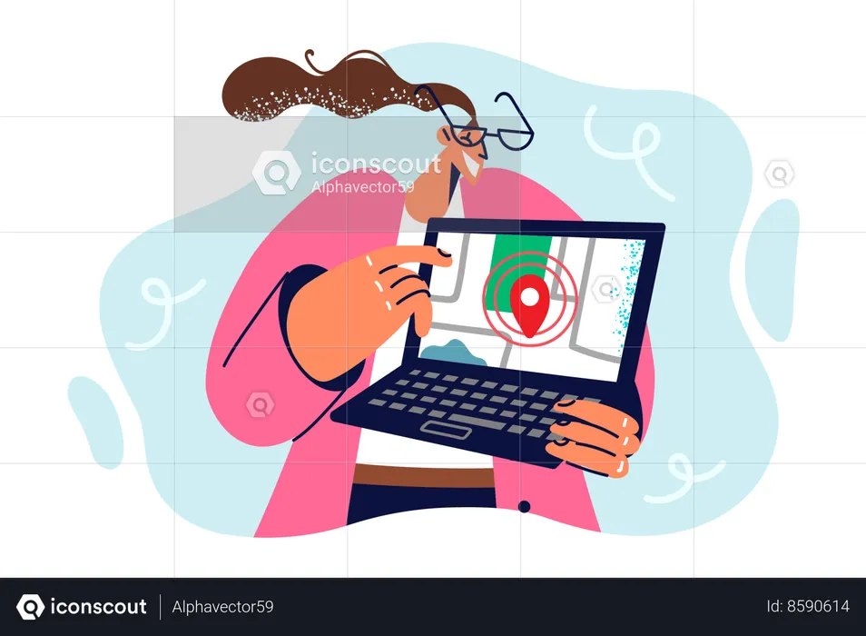 Woman is using GPS software  Illustration