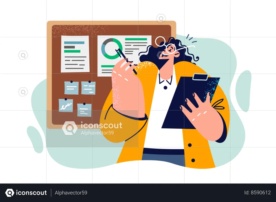 Woman is viewing sales data  Illustration