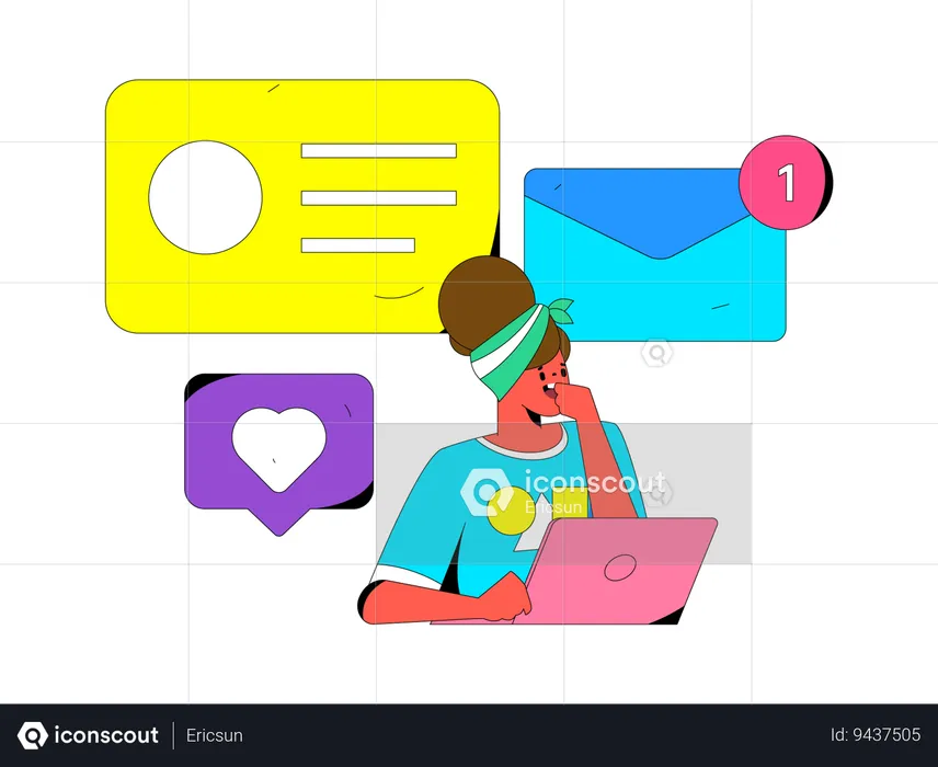 Woman is viewing unread mails  Illustration
