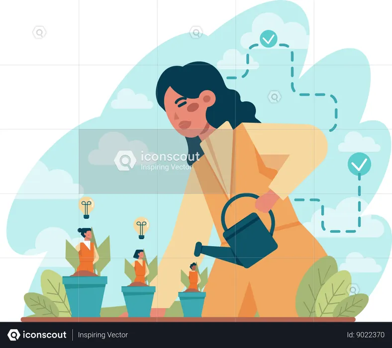 Woman is watering plants  Illustration
