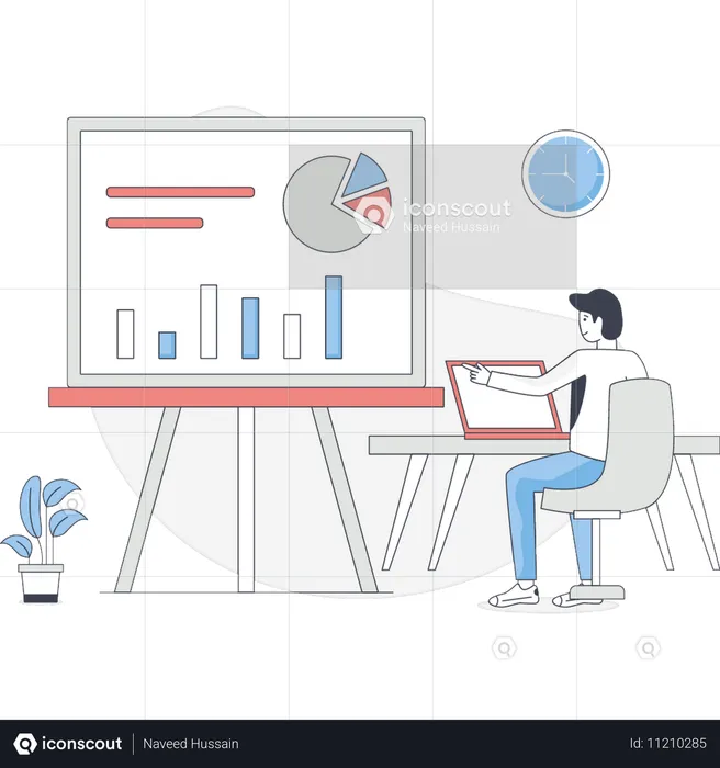 Woman is working business graph  Illustration