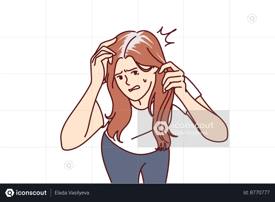 Woman is worried about premature baldness  Illustration