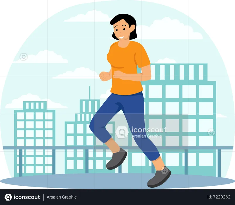 Woman Jogging On Road  Illustration