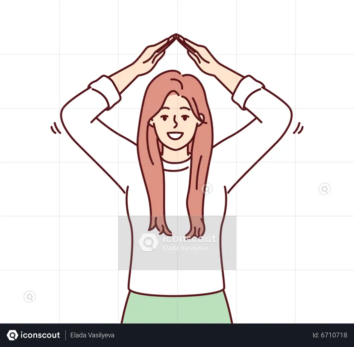 Woman joining hands on head  Illustration