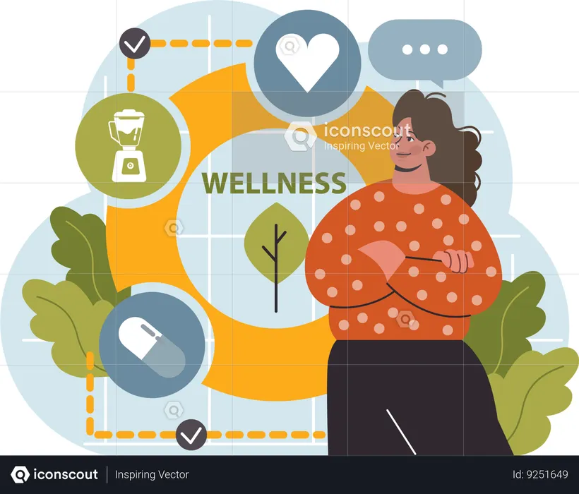 Woman joins wellness program  Illustration