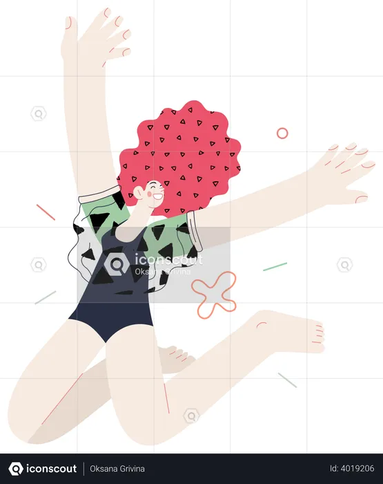 Woman jumping and feeling happy  Illustration
