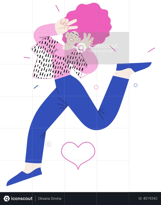 Woman Jumping In Air  Illustration