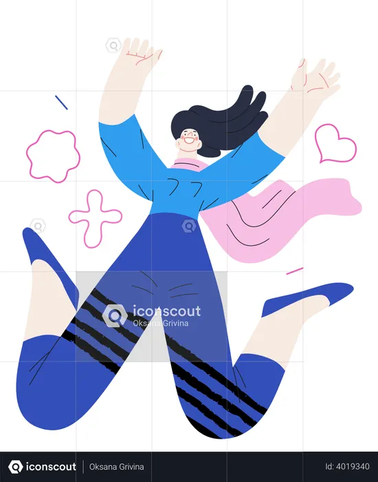 Woman Jumping In Air  Illustration