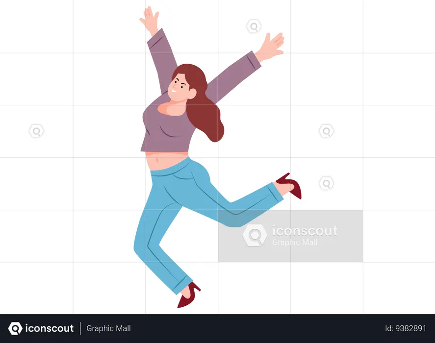 Woman Jumping In Air  Illustration