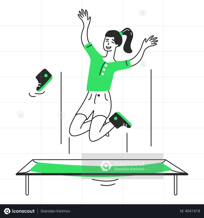 Woman jumping on a trampoline  Illustration