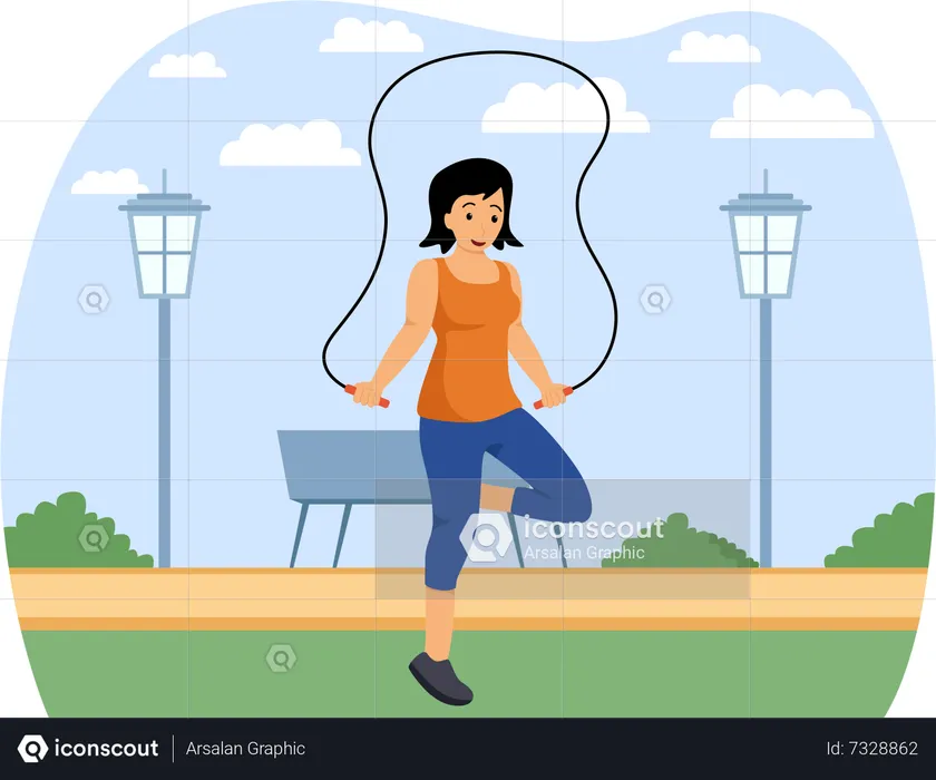 Woman jumping with rope in park  Illustration