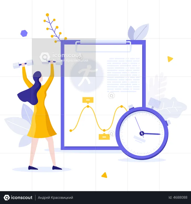 Woman keep track of fitness record  Illustration