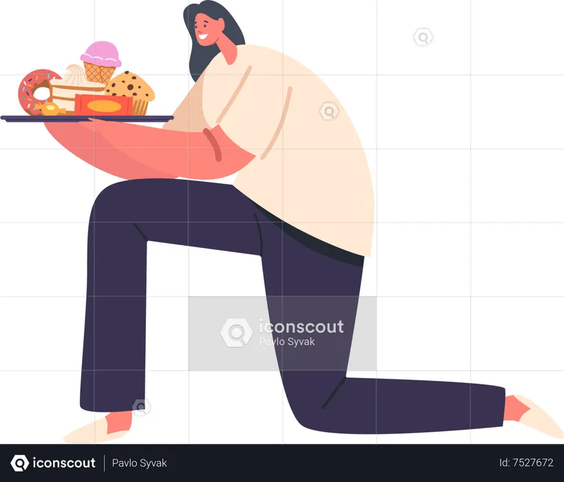 Woman kneeling in front of kids  Illustration