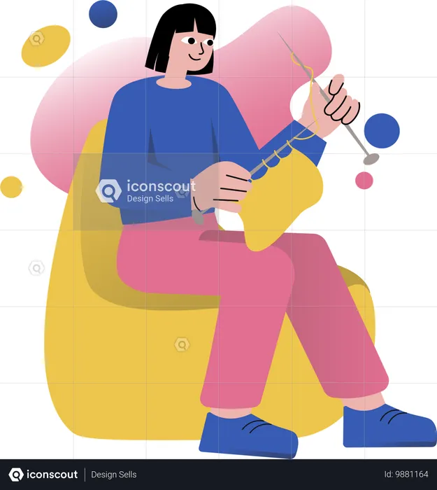 Woman knitting woolen clothes  Illustration