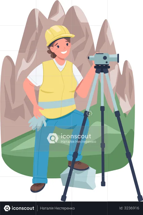 Woman land surveyor near mountains  Illustration