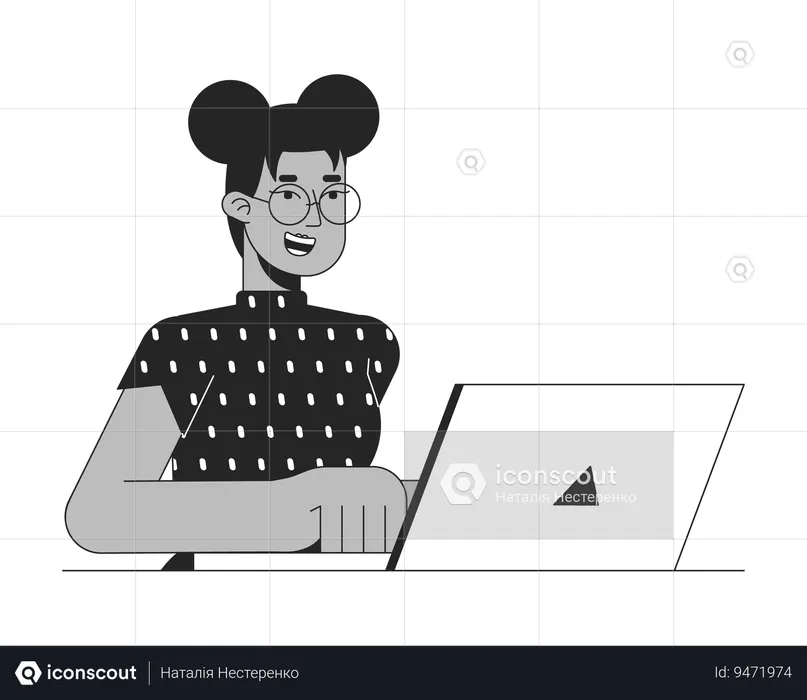 Woman laptop glasses  Illustration