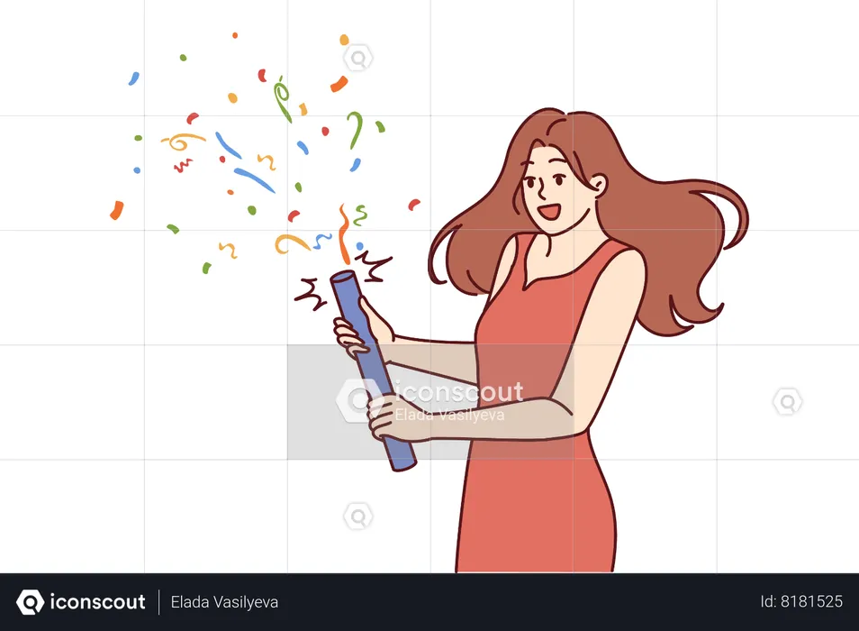 Woman launches firecracker with confetti during birthday  Illustration