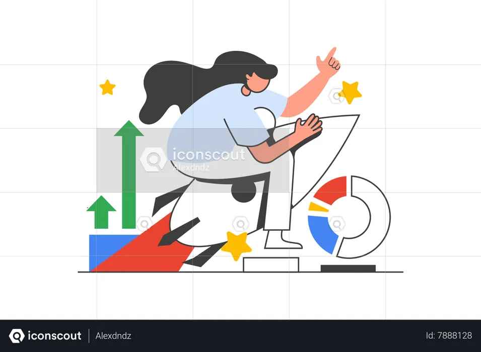 Woman launches new company  Illustration