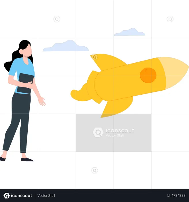 Woman launching business startup  Illustration