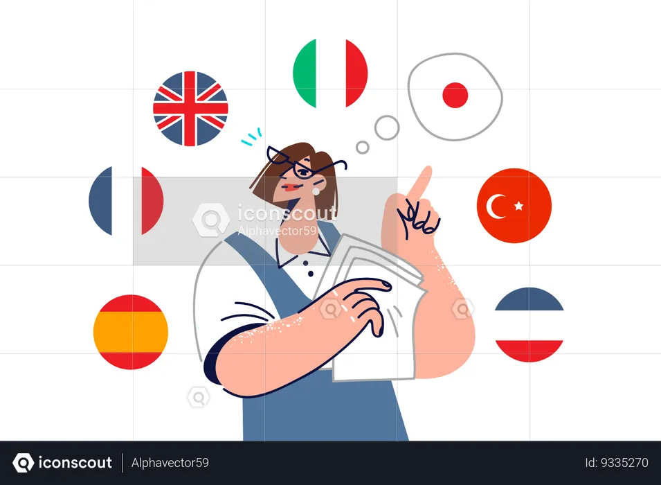 Woman learning different languages  Illustration