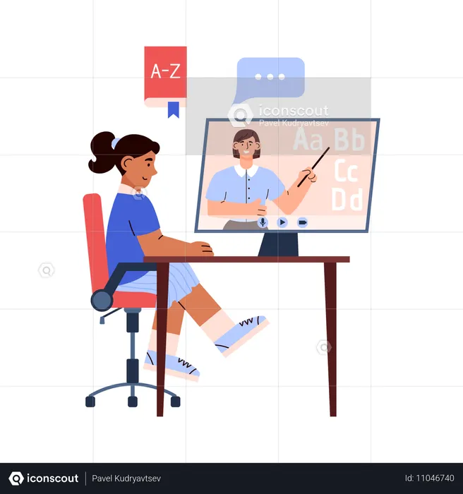 Woman learning english language online  Illustration