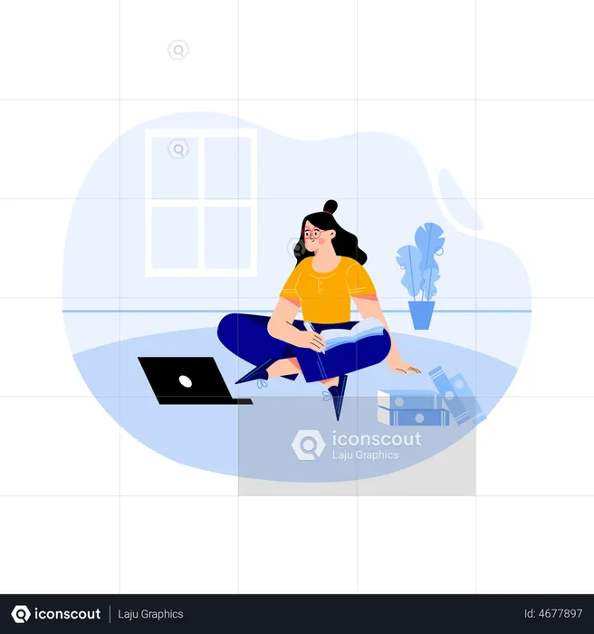 Woman learning from home  Illustration