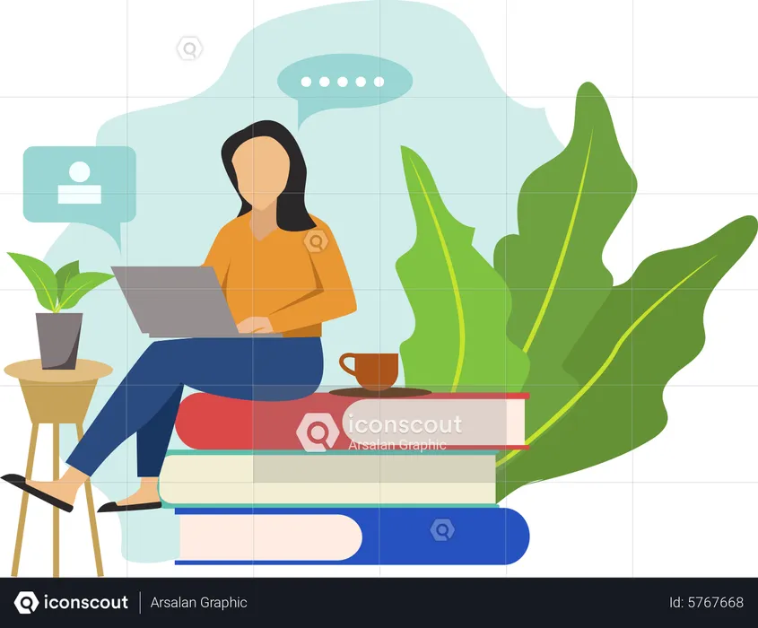 Woman learning from online class  Illustration