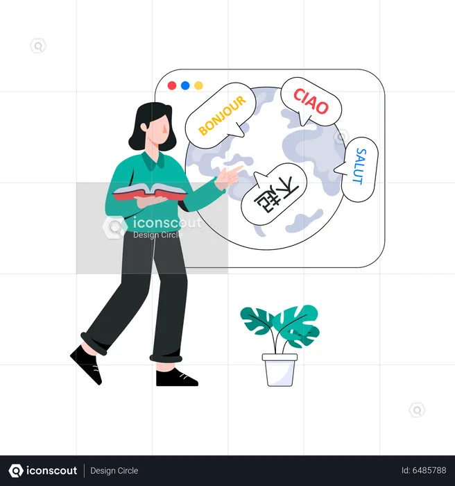 Woman learning global languages  Illustration