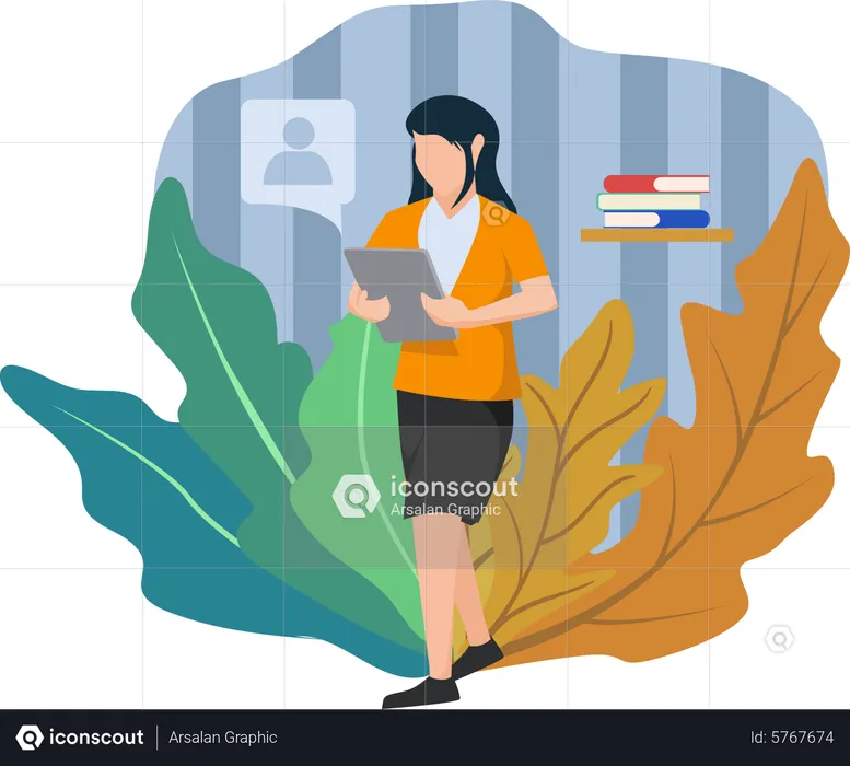 Woman learning online  Illustration