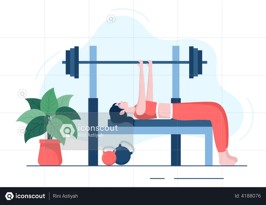 Woman lifting barbell at gym  Illustration