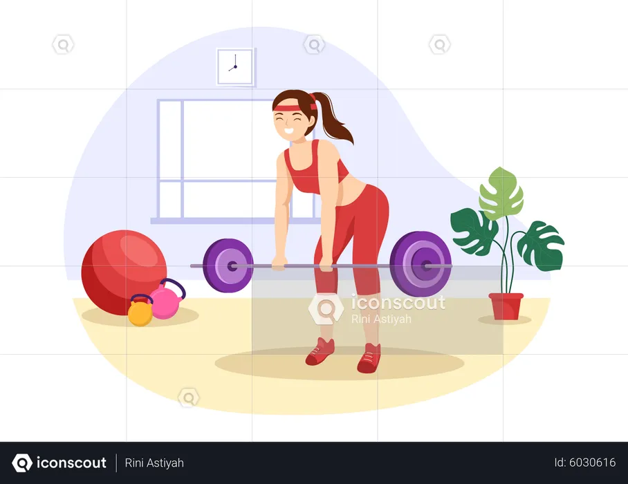 Woman Lifting Barbell  Illustration