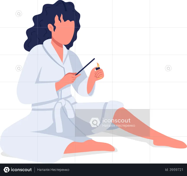 Woman lighting stick for aromatherapy  Illustration