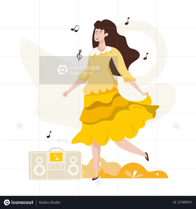 Woman listening music  Illustration