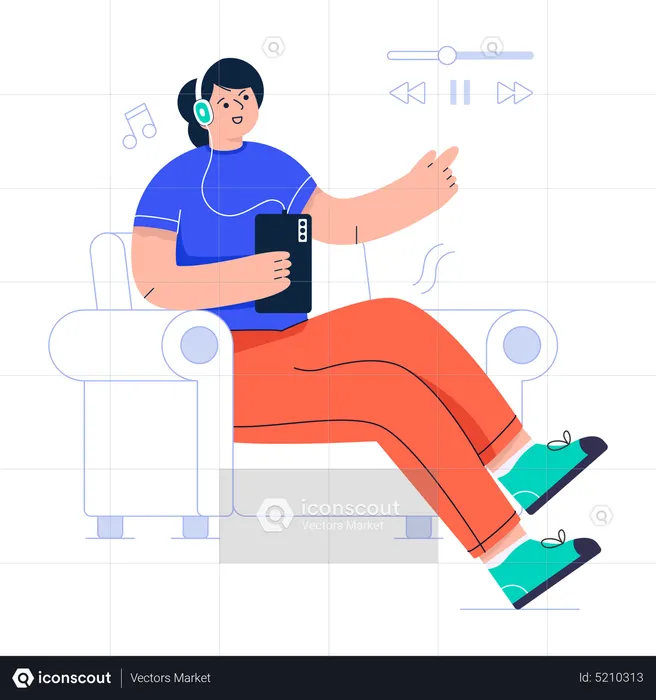 Woman Listening Music on mobile  Illustration