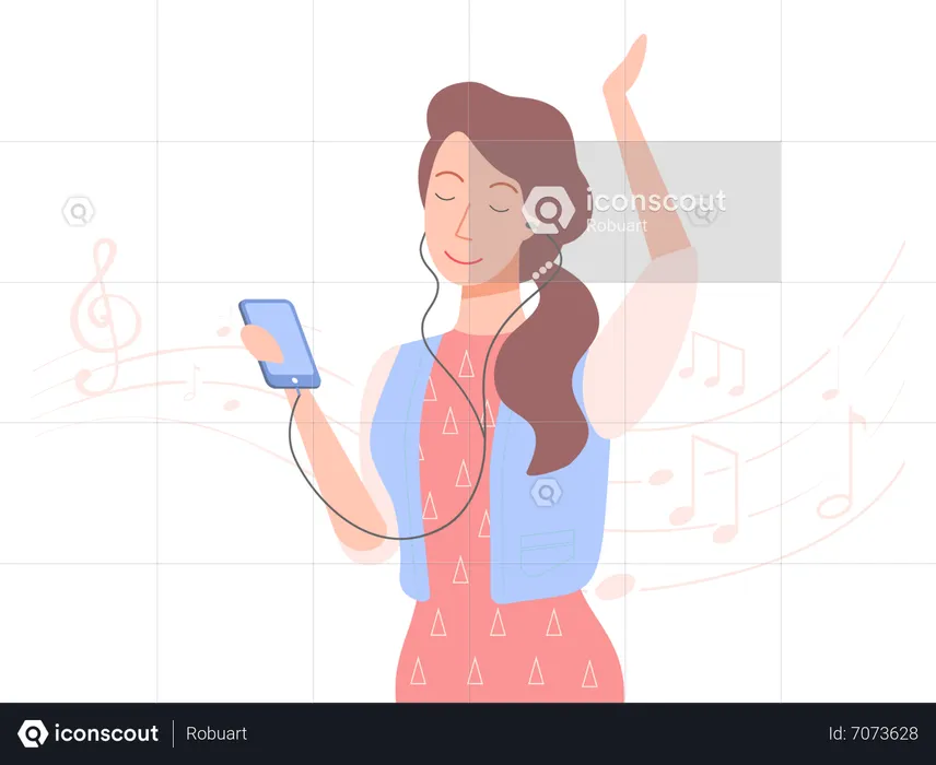 Woman listening music on smartphone  Illustration