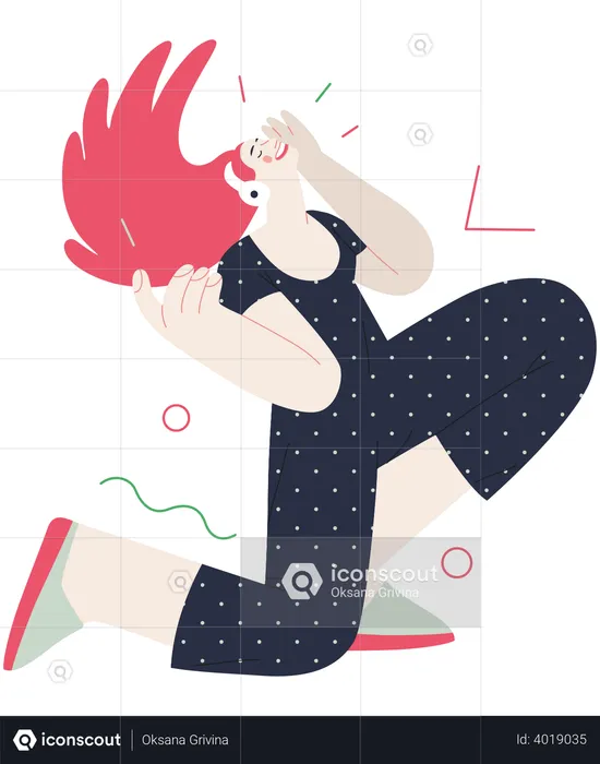 Woman listening music using headphone  Illustration