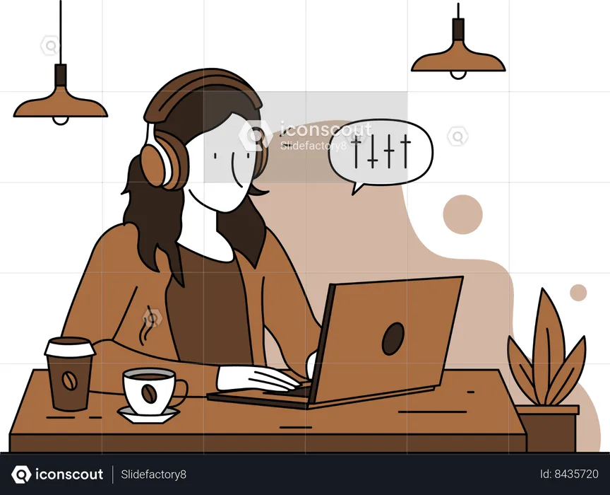 Woman Listening Music While Drinking Coffee  Illustration