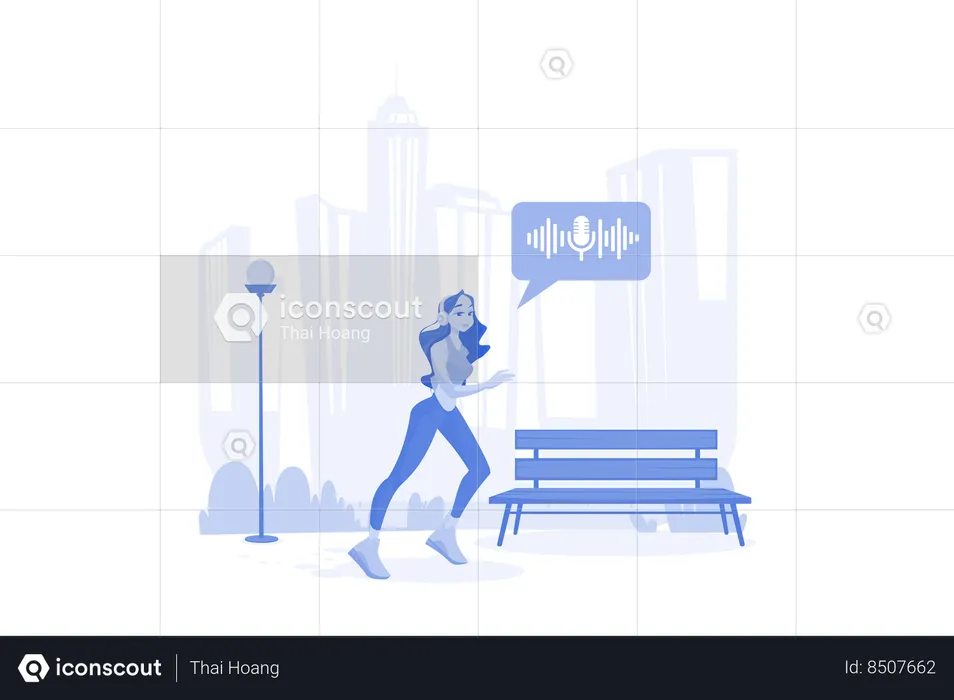 Woman Listening To A Podcast While Jogging  Illustration