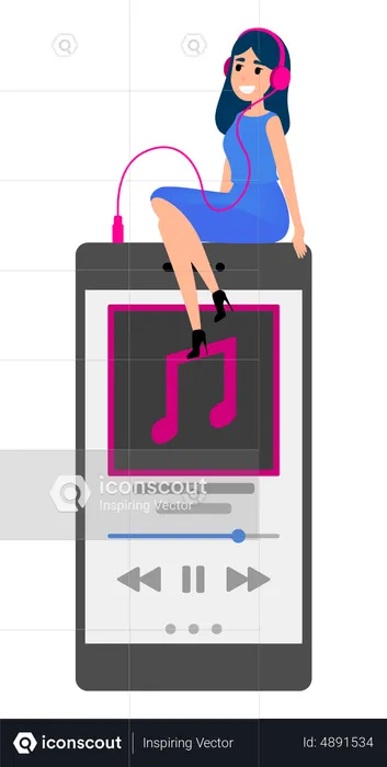 Woman listening to music from app  Illustration