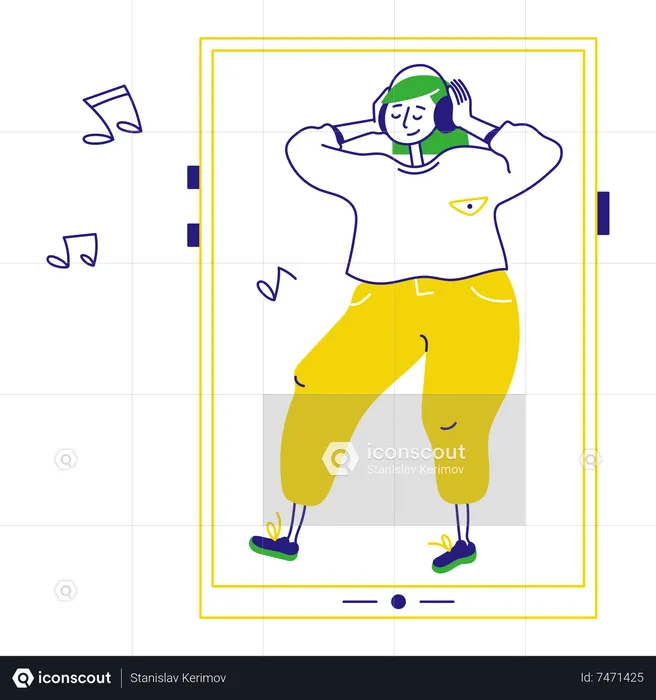Woman listening to music on smartphone  Illustration