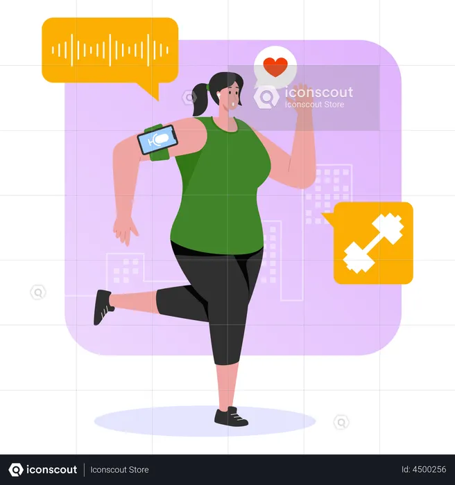 Woman listening to podcast while jogging  Illustration