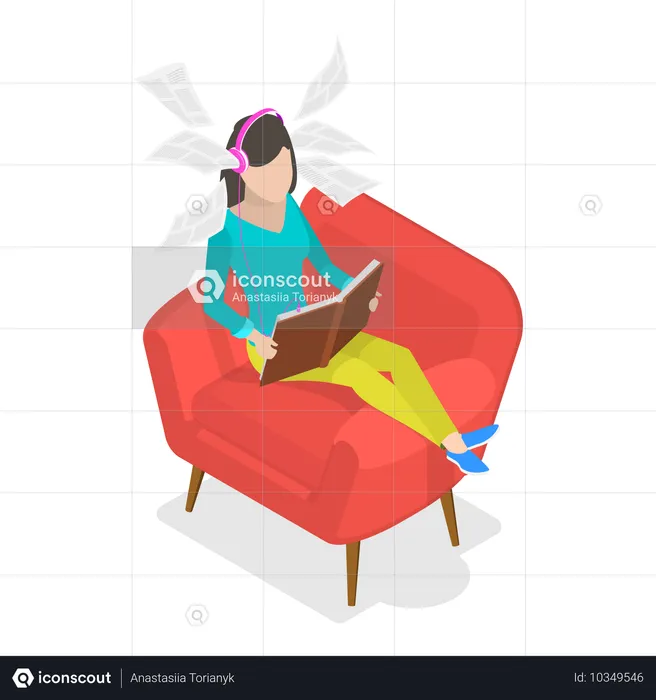 Woman listing audio book  Illustration