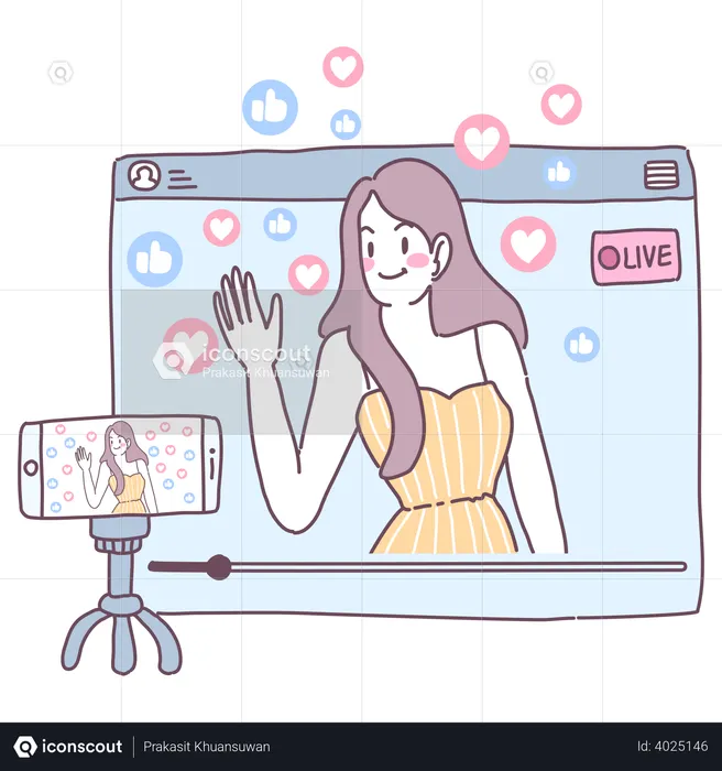 Woman live broadcast via smartphone  Illustration