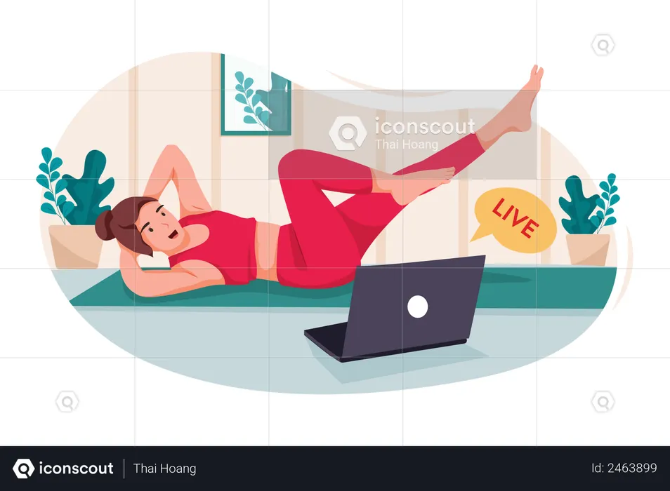 Woman live streaming workout at home fitness  Illustration