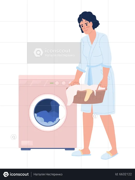 Woman loading washing machine with laundry  Illustration