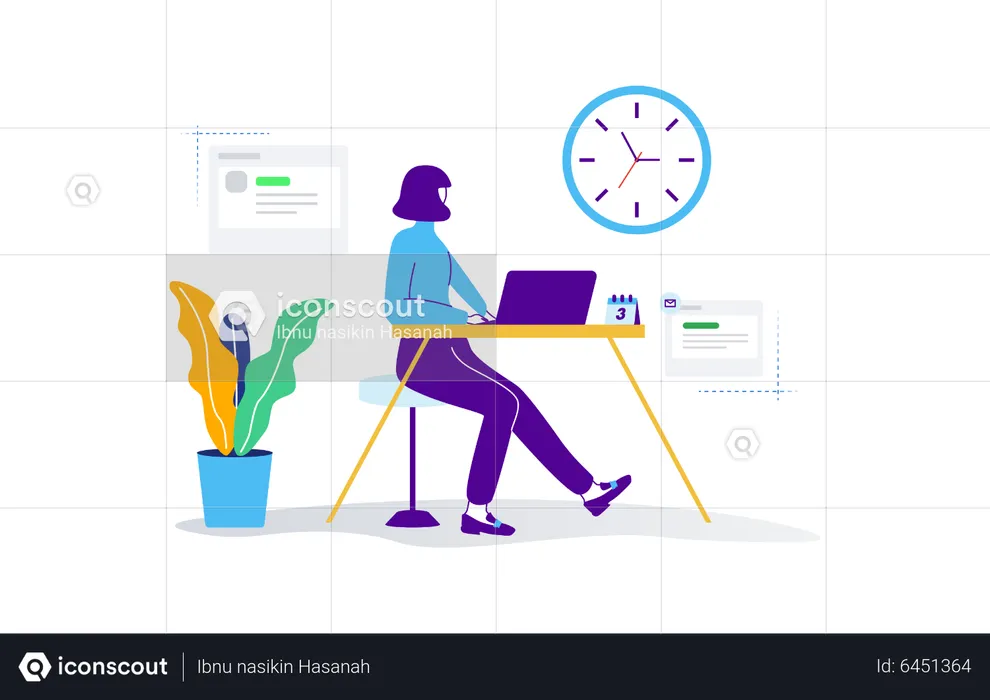 Woman look at time while working  Illustration
