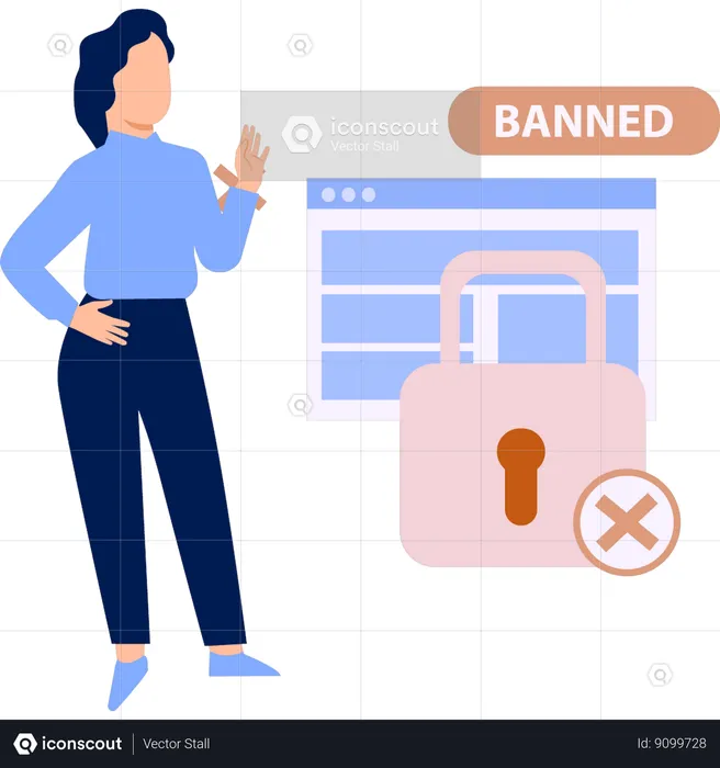 Woman looking at banned security  Illustration