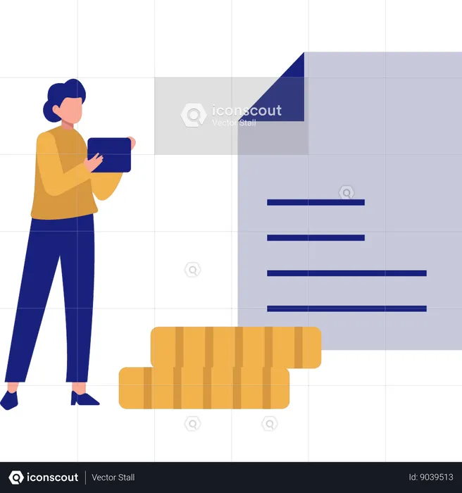 Woman Looking At Business Document  Illustration