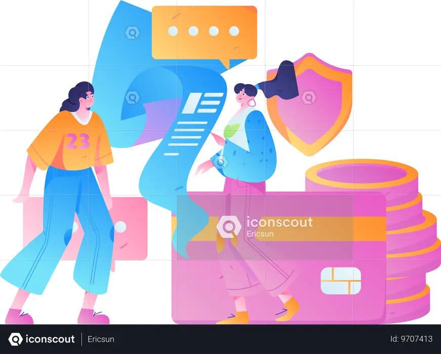 Woman looking at card payment receipt  Illustration